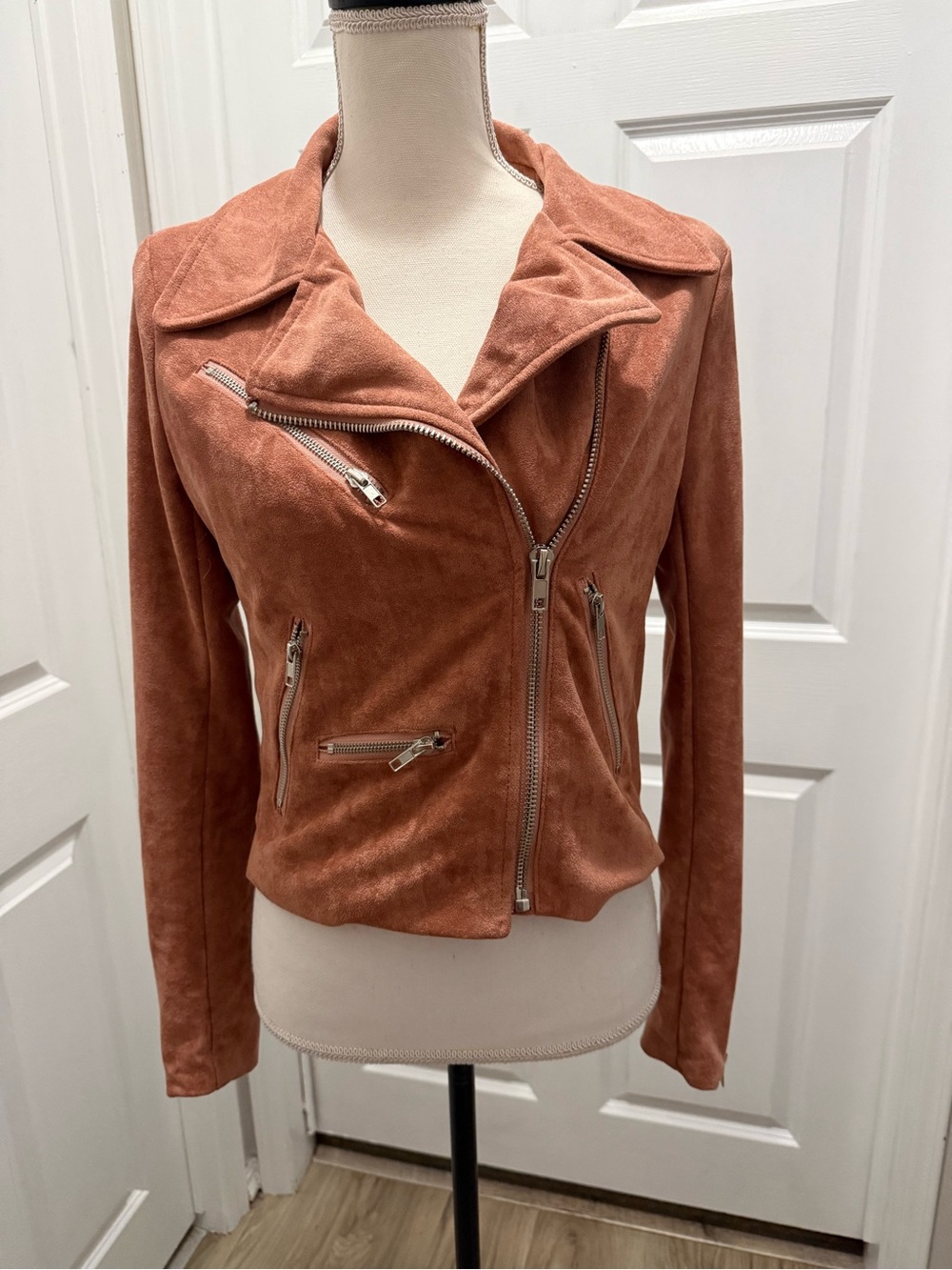 VICI Collection Market Faux Suede Moto Jacket - Dusty Rose Size M